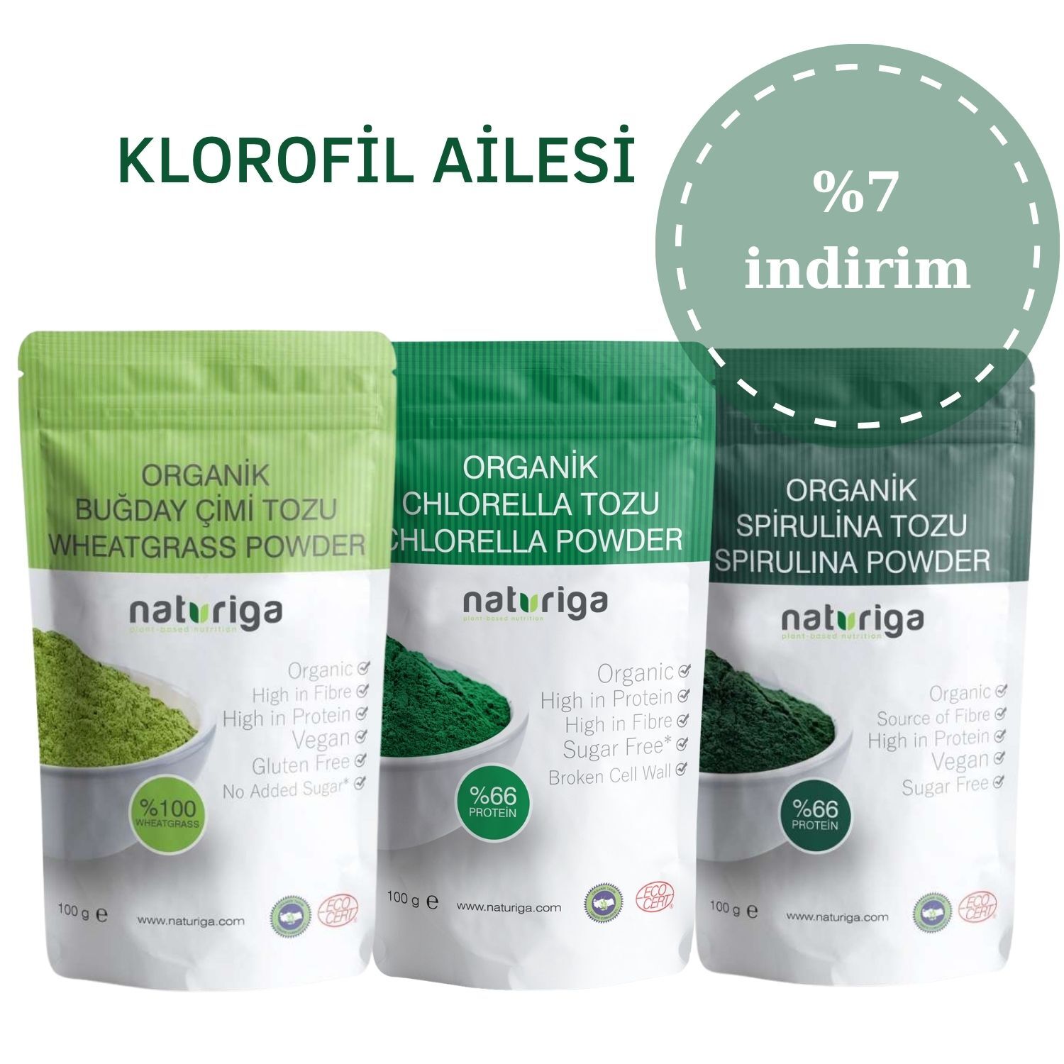 Klorofil Ailesi - Spirulina & Chlorella & Buğday Çimi Tozu