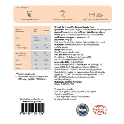 Org. Karnıyarık Otu Tohumu Tozu (Psyllium Husk) 100 gr