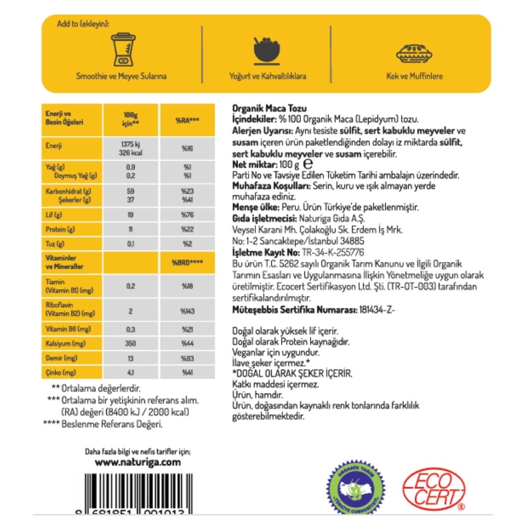 Organik Maca Kökü Tozu (100gr)
