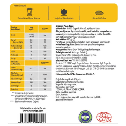 Organik Maca Kökü Tozu (100gr)