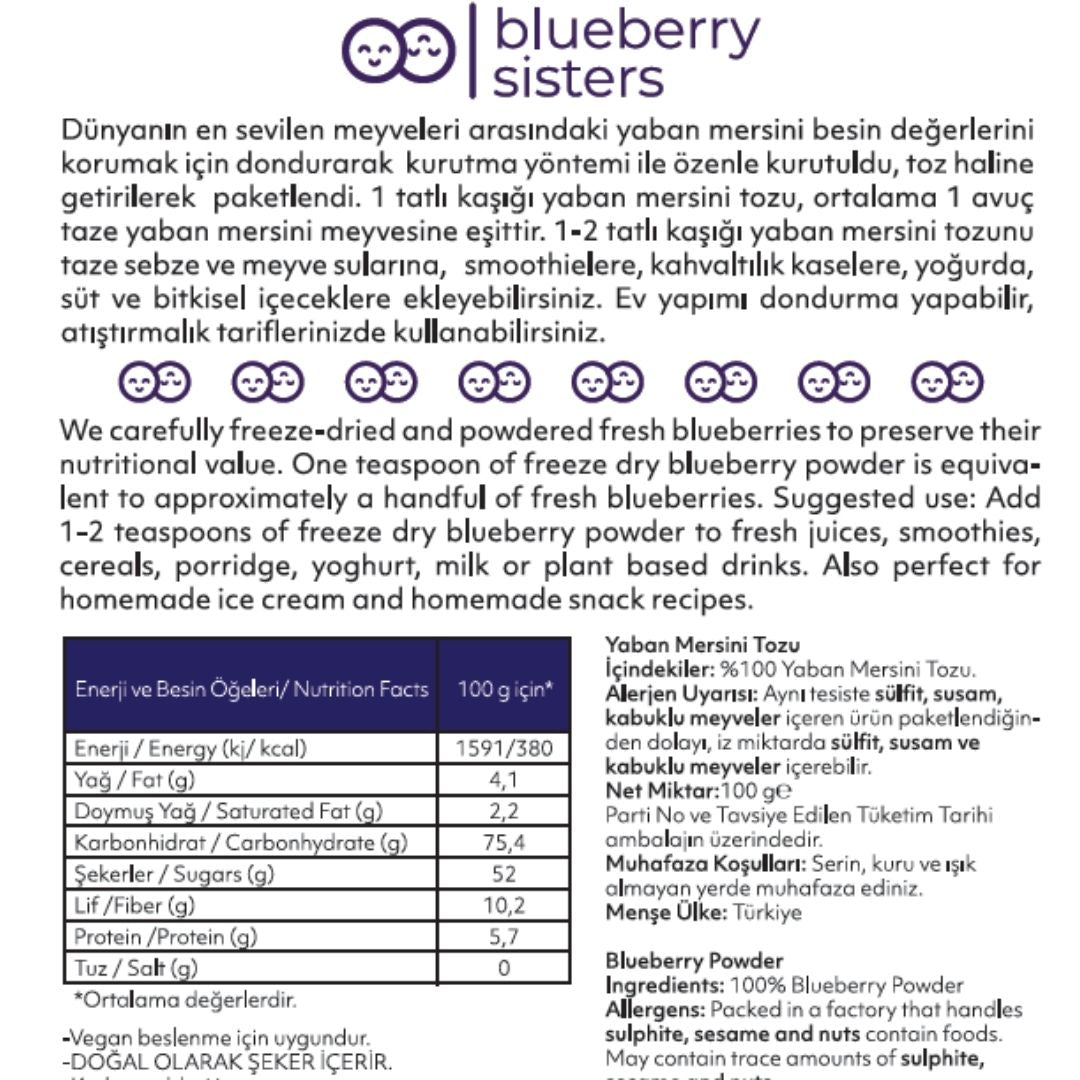 %100 Blueberry tozu 100 gr. (Yabanmersini tozu)