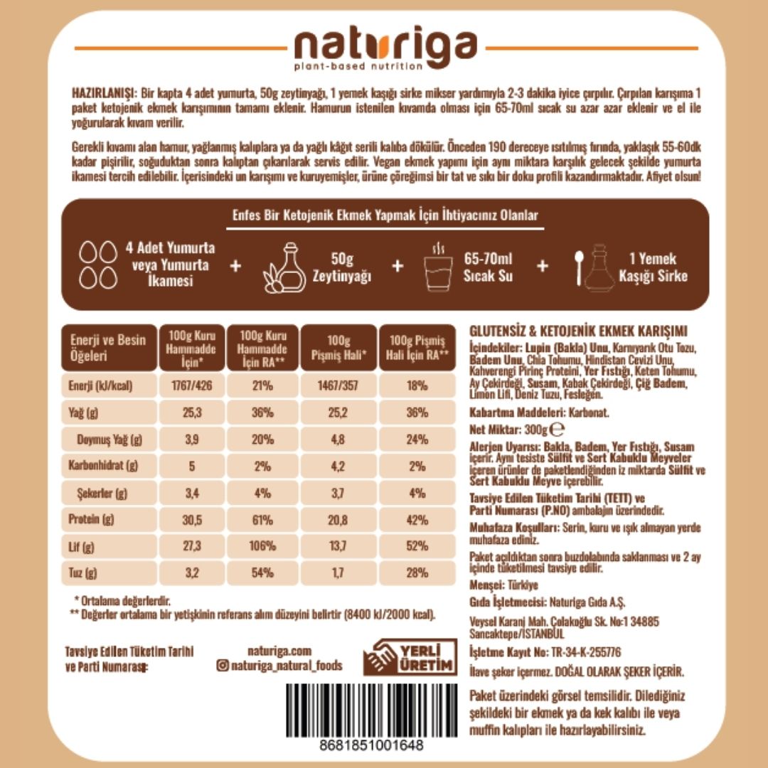 Ekmek Karışımı (Glutensiz & Ketojenik)