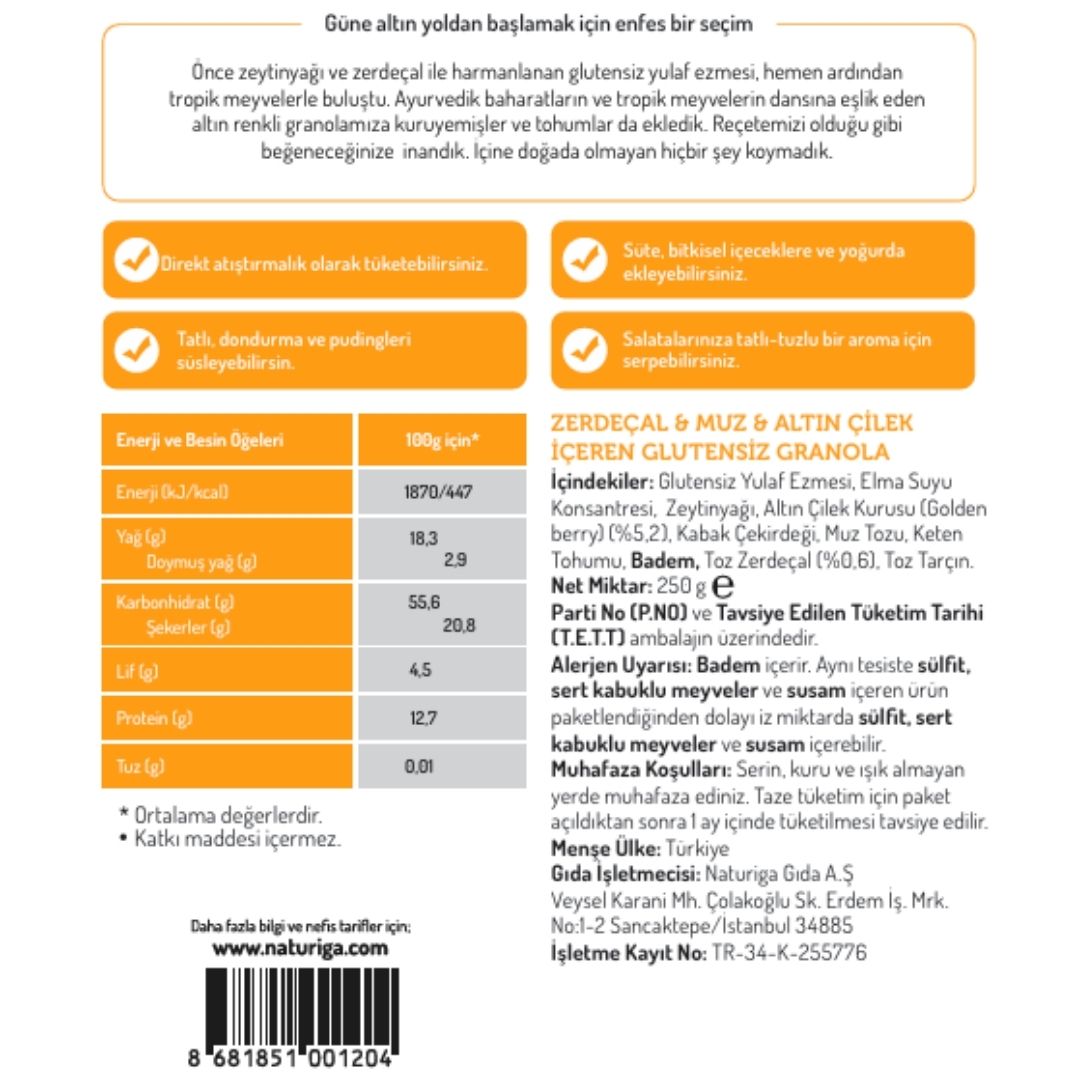 Glutensiz Zerdeçal & Altın Çilek Granola(250 gr)