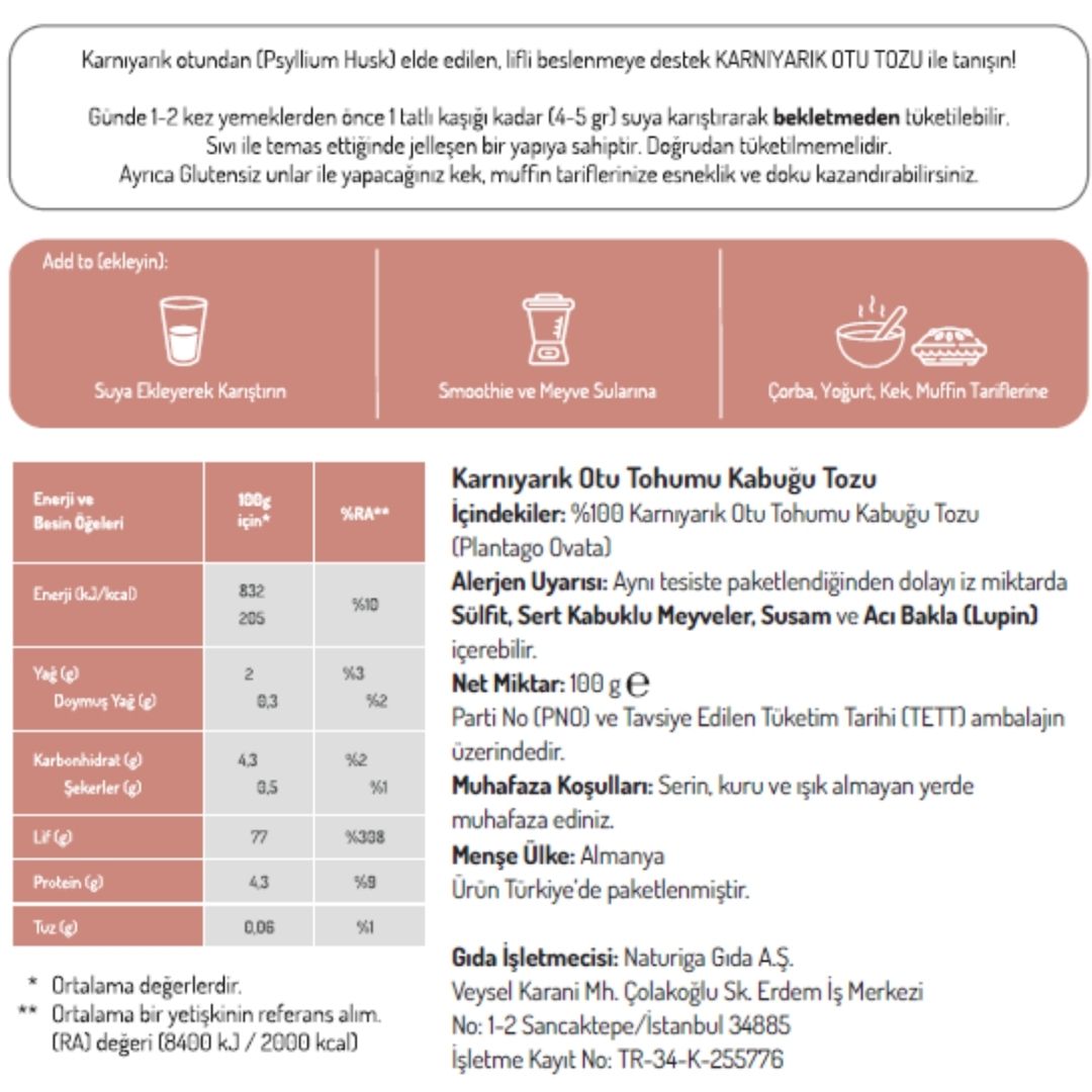 Natural Psyllium Husk Powder 100 gr
