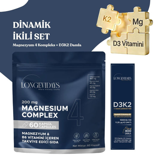 Dinamik İkili / Magnezyum 4 Kompleks + D3K2 Damla