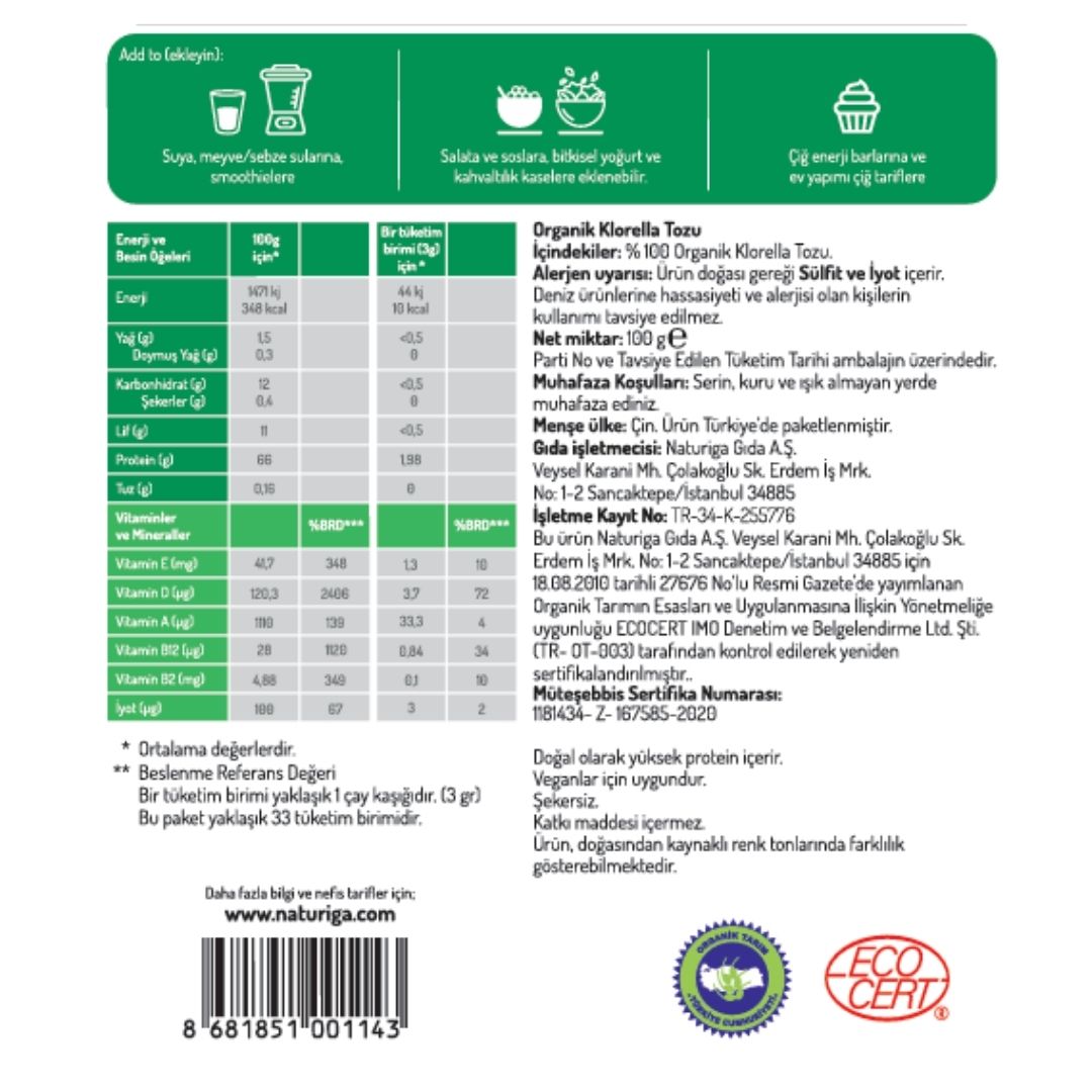 Organik Klorella Tozu (100gr)