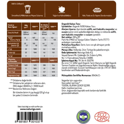 Organik Kakao Tozu (100gr)