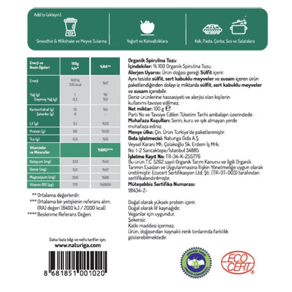 Organik Spirulina Tozu (100gr)