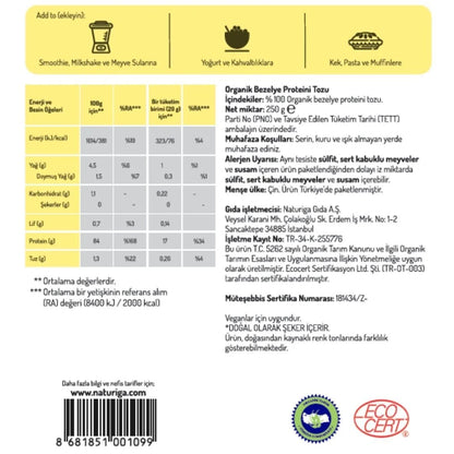 Organik Bezelye Proteini Tozu (250gr)